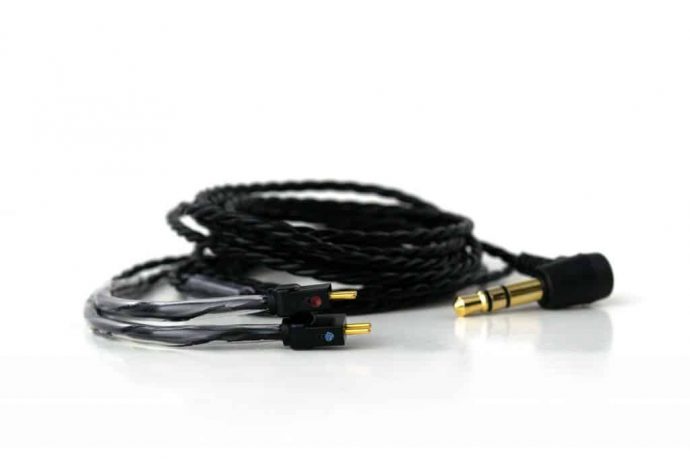 Black Alclair Two Pin cable for in-ear monitors.