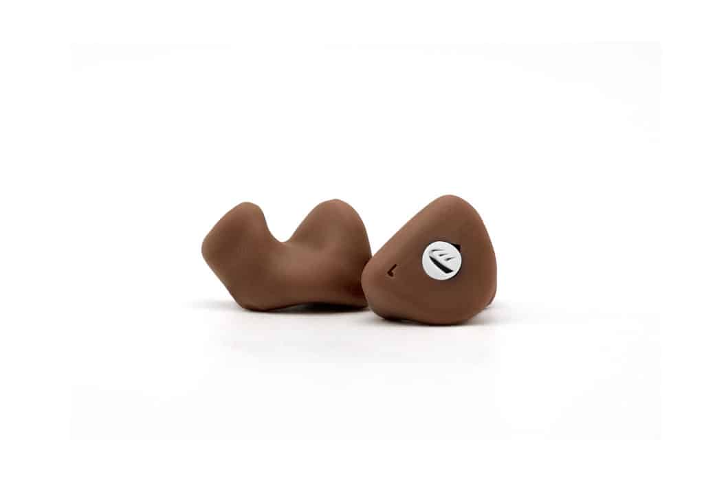 Brown filtered hearing protection for musicians, live sound, concerts, stages, work and job sites