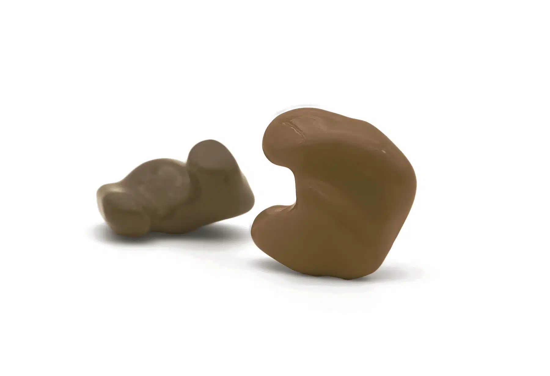 Sports shooting, industrial, concert, and motorcycle hearing protection earplugs in Brown.