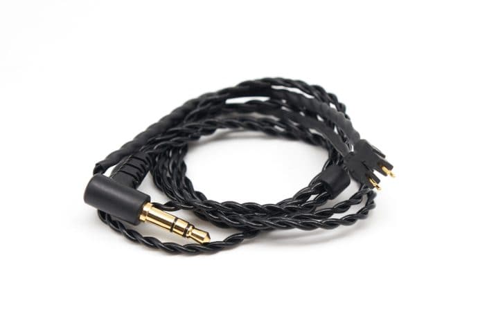 Black Alclair Two Pin short cable for in-ear monitors and motorcycle earphones.