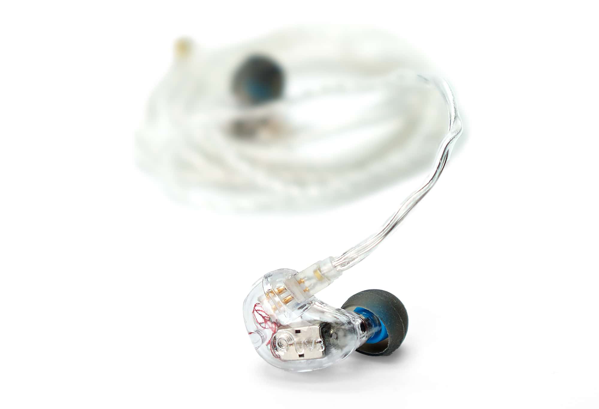 UV3 universal fit triple driver in-ear monitor for stage musicians and music listening - un-nested view