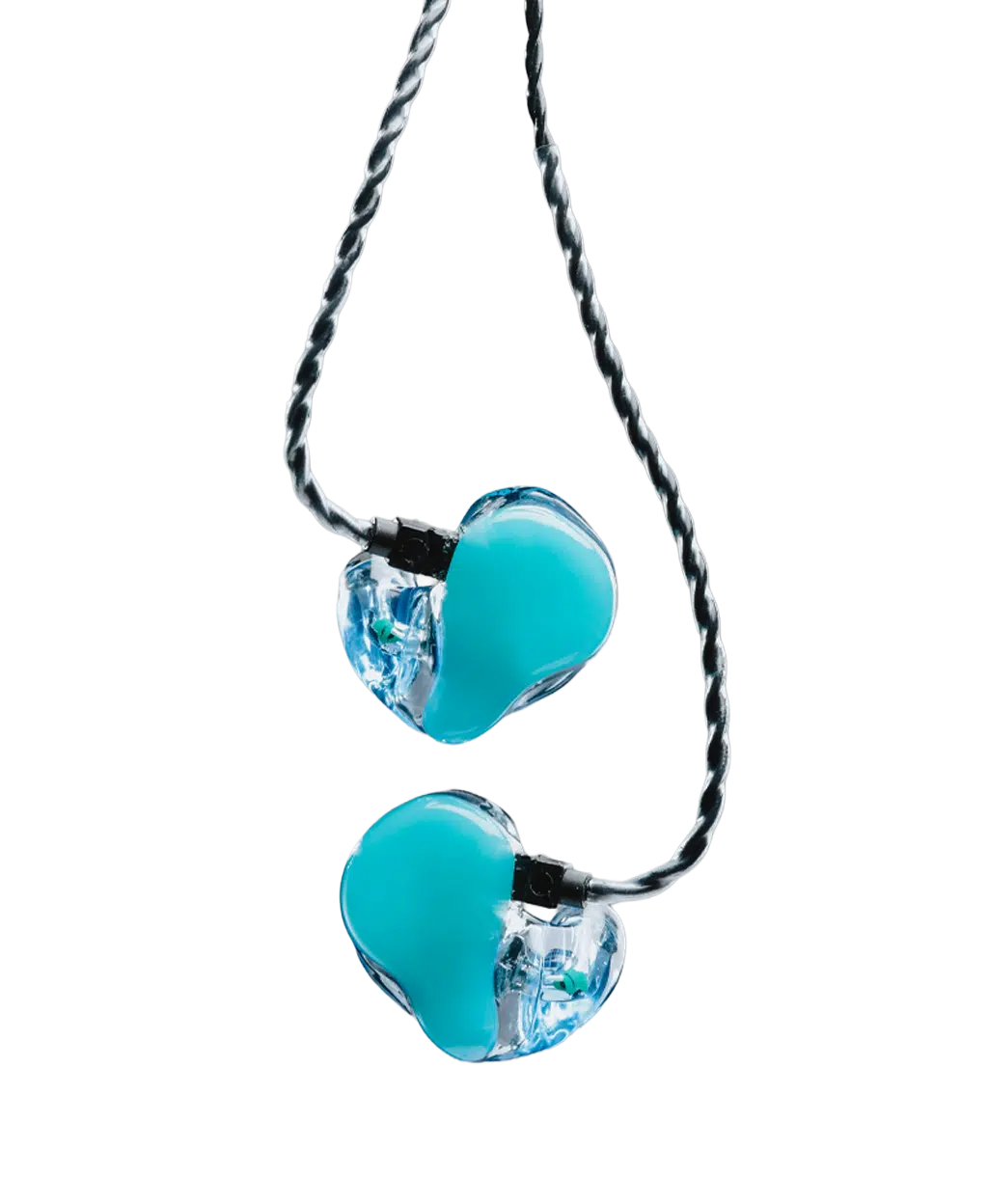 Aqua and Glacier custom inner ear monitors from Alclair - Hanging