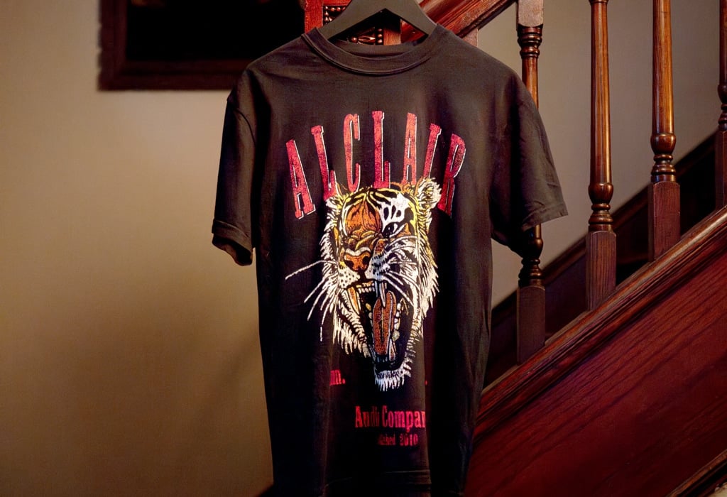 Tiger Shirt - Alclair Audio Hanging on Stairs