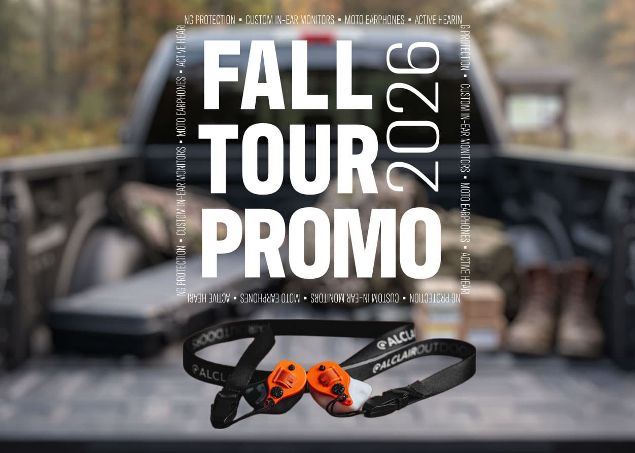 Alclair Fall Tour Promo Sale - Hearing protection image with hunting and shooting truck ready to go - Mobile version